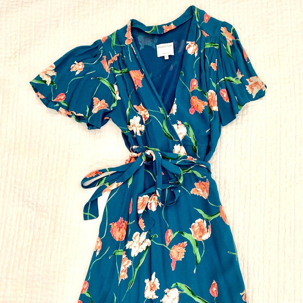 Blue & Peach Floral Maxi Wrap Dress